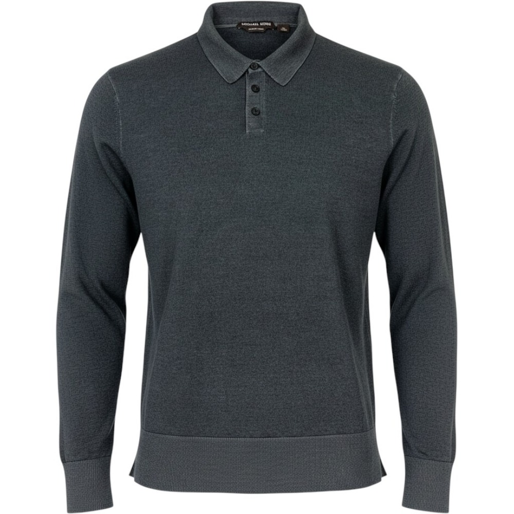 Michael Kors Mens XL Extra Fine Merino Wool Long Sleeve Polo Sweater Gray